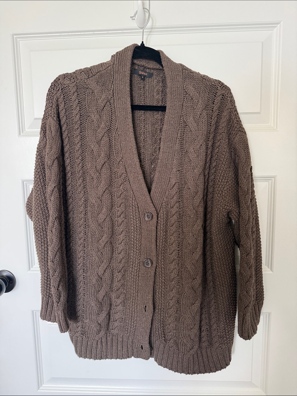 Quince Brown Cable-Knit Button Oversized Cardigan